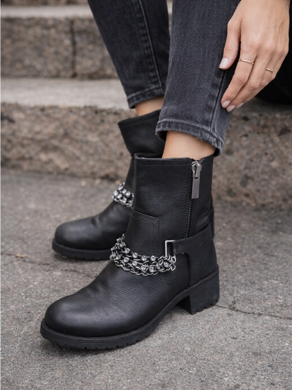 Kohl's Black Women's Lace-Up Ankle Boots with Chain & Crystal Trim